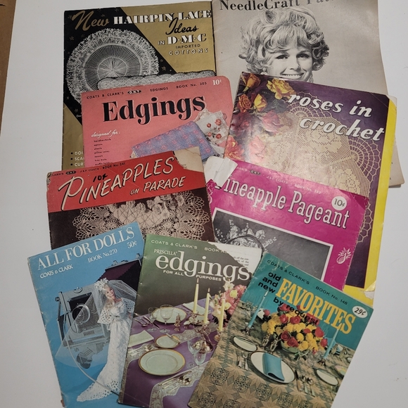 Lot 9 Vintage Knitting‎ Crochet Pattern Lace Dolls Doilies Bedspreads Edging - Picture 1 of 5